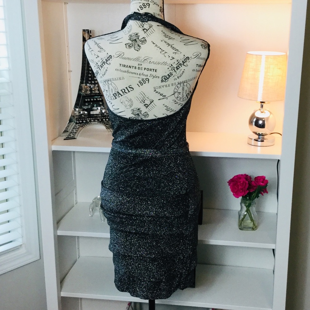 BRAND NEW! BCBG MaxAzria Black/Silver Halter Dress - Picture 3 of 8